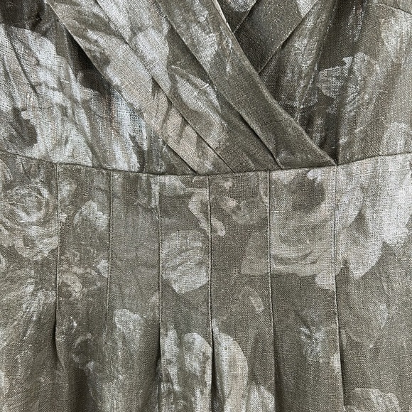 Classiques Entier Nordstrom brand Linen Dress metallic roses on Loden size 10 - Picture 6 of 13